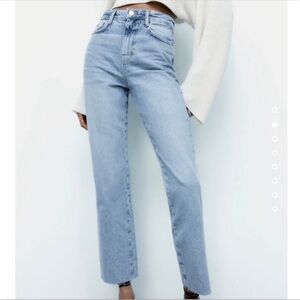 ZARA light wash straight leg raw hem jeans